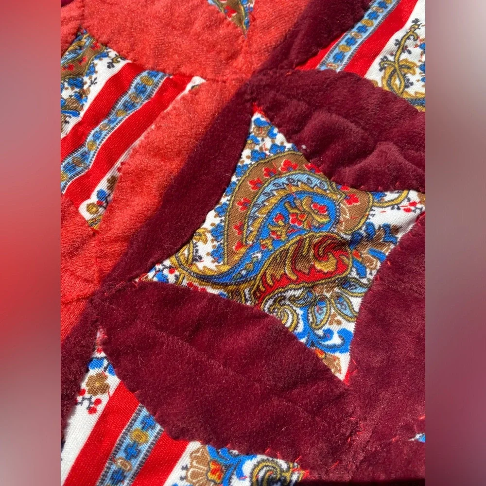 Vintage Bohemian Handmade Vibrant Pink & Red Quilt Throw